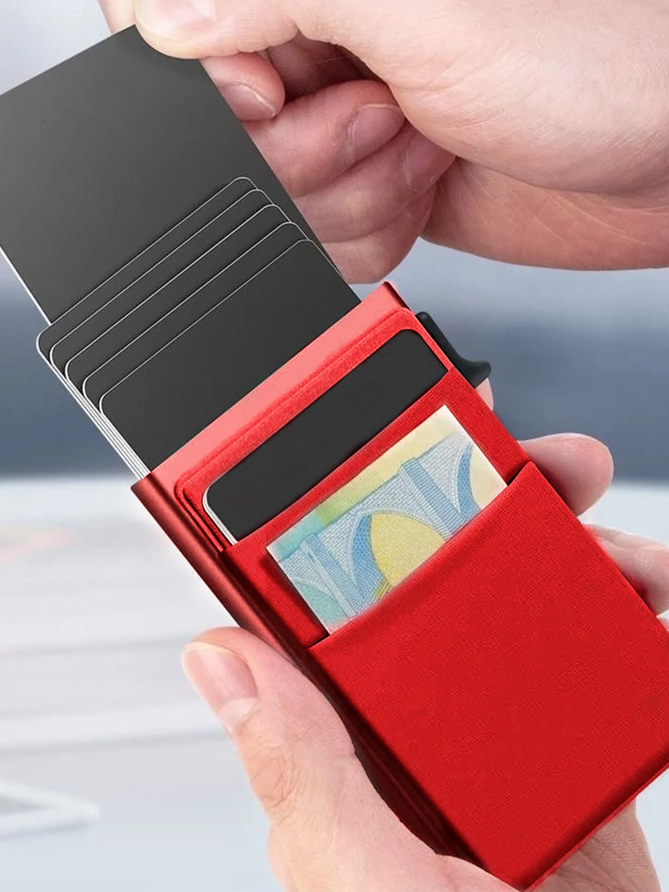 Rfid Бумажник Алюминиевый автоматический всплывающий держатель кредитной карты бумажник