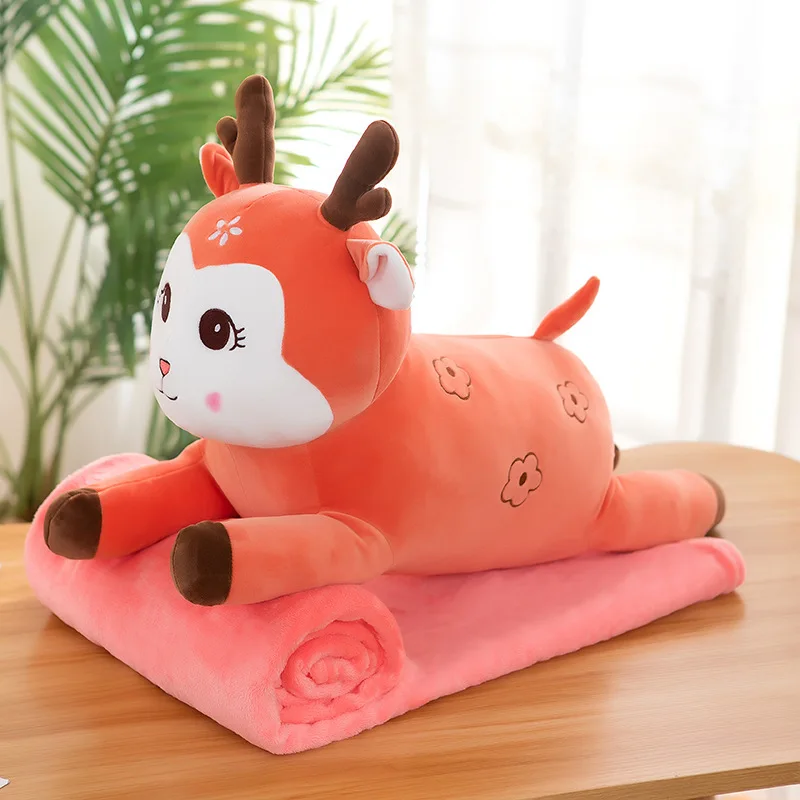Multifunctional Stuffed Plush Toy Cute Lion Duck Deer Sleeping Pillow Toy Animal With Blanket Soft Toy For Kids