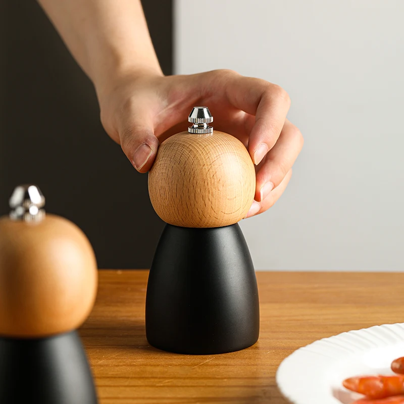 Custom LOGO Refillable Coarseness Pepper Grinder Adjustable Wooden Spice Cumin Mill Restaurant Home Barbecue Manual Salt Grinder