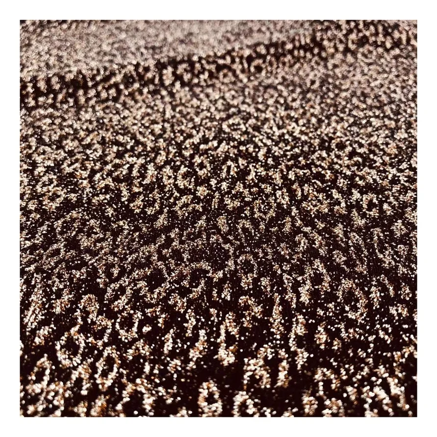 Leopard shiny gold polyester mesh knitted fabric jacquard fabrics for clothing