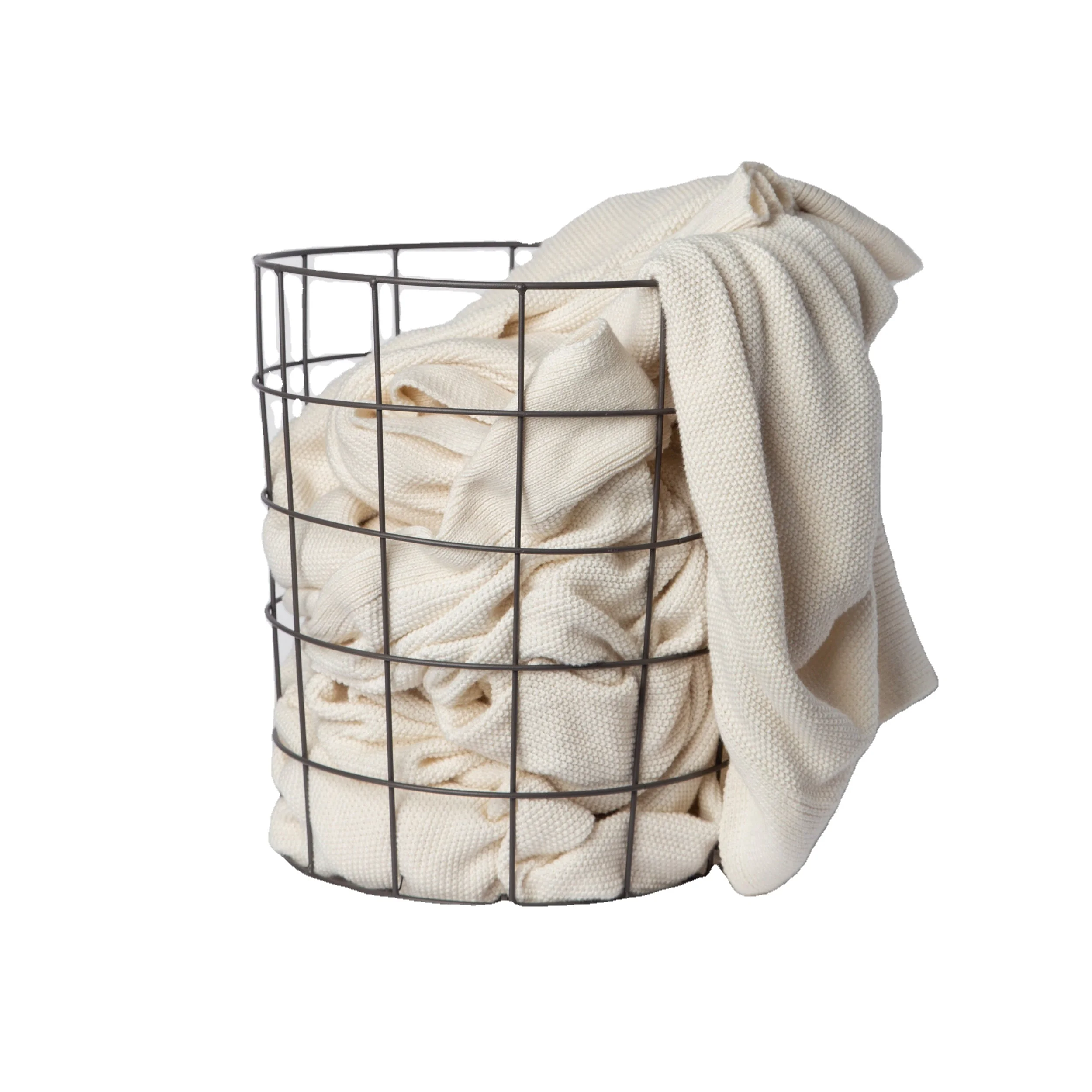 Round Metal Iron Basket / Mesh Metal Dirty Clothes Basket / Laundry Basket
