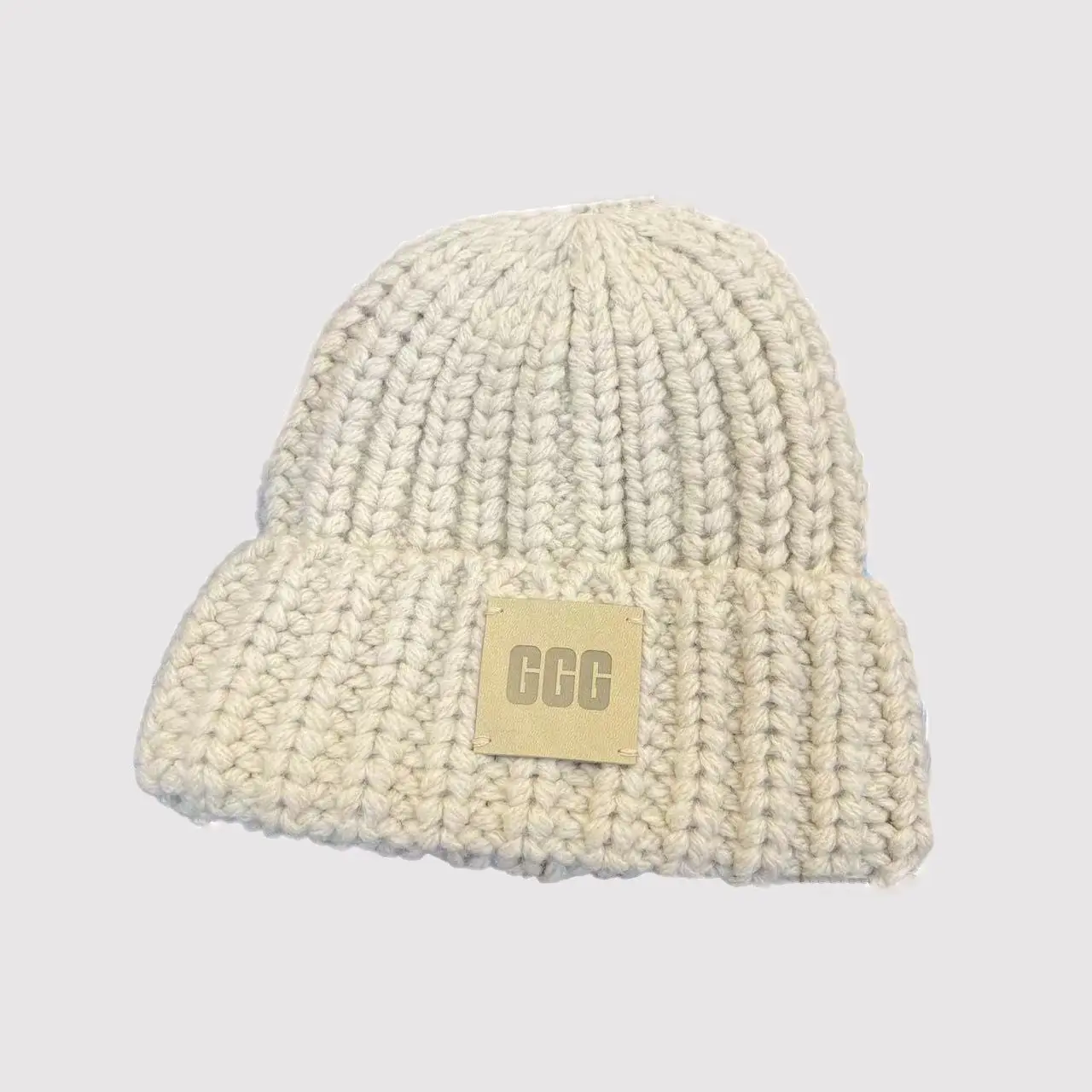 Korean Style Winter Knit Hat 2023 Comfortable Oversized Beanie with Ear Coverage and Stylish Leather Accent
