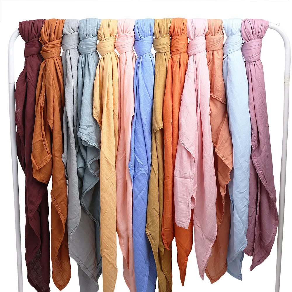 47 x 47 Two Layers Plain Gauze Baby Blanket Bamboo Cotton Muslin Blanket Swaddle for Infant Newborn Boys Girls