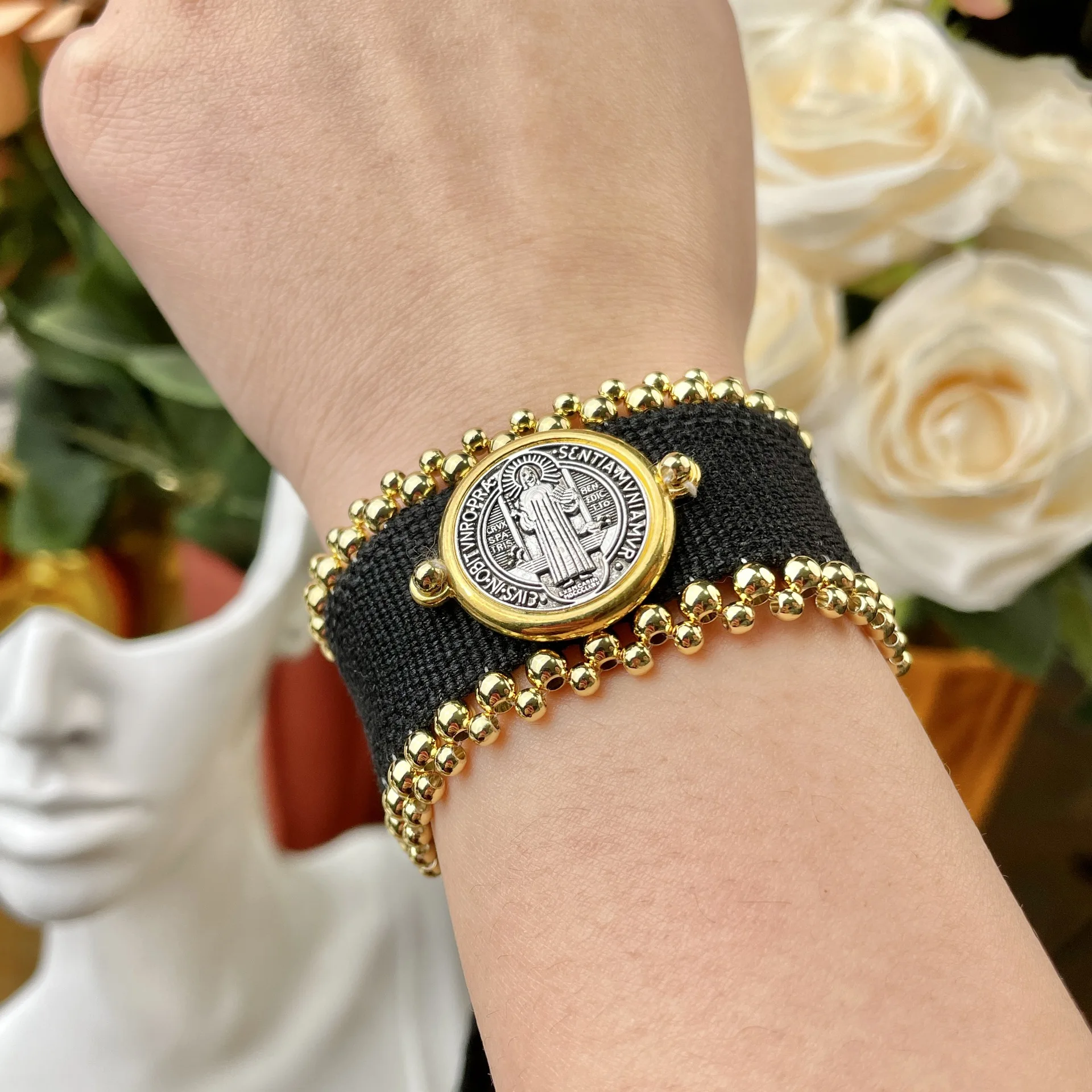 Saint Benedict 18k copper bead braided personalized religious christian products bracelets dames