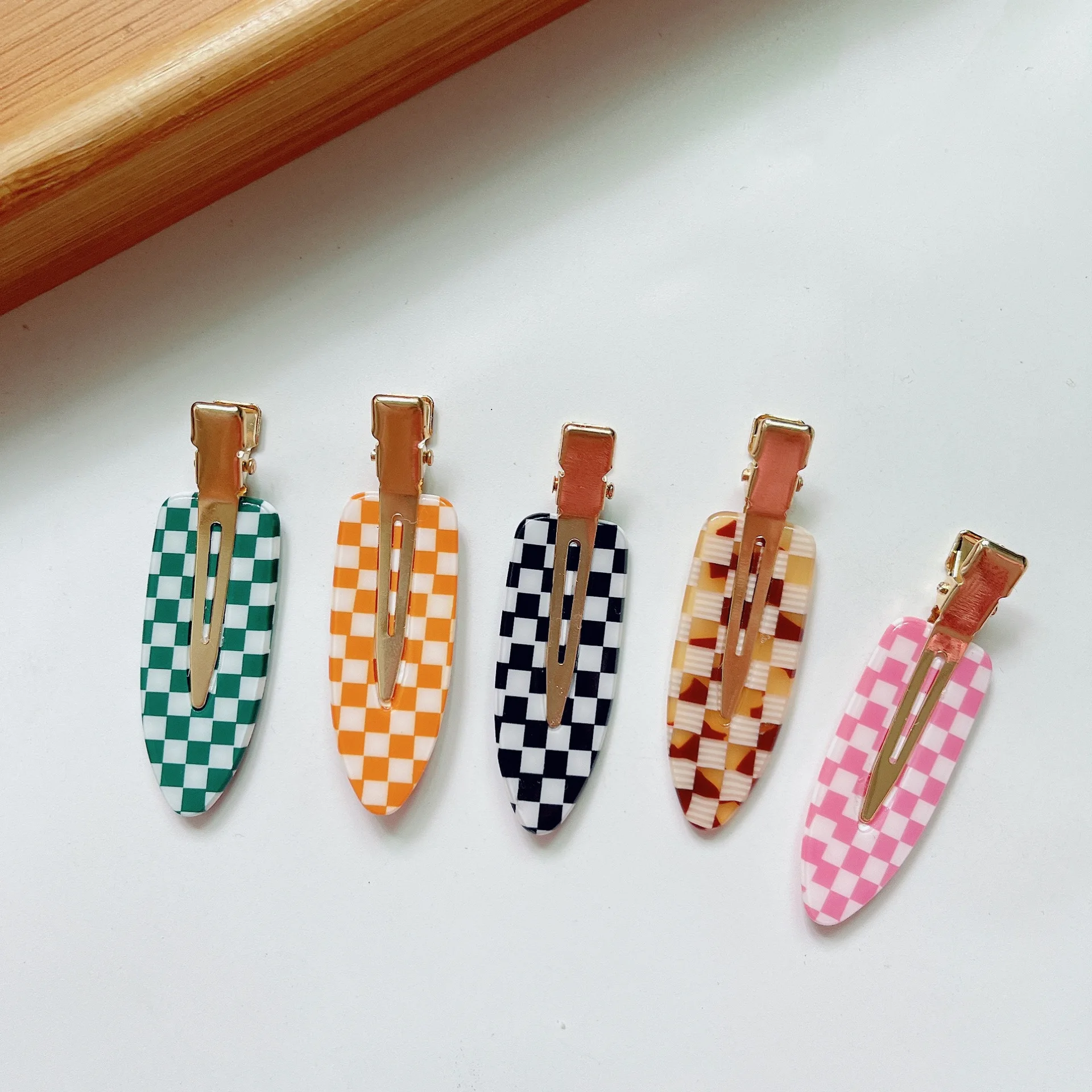 SongMay fashion No Crease Acetate hairpins pink checkered No Bend hair clips for women hair accessories