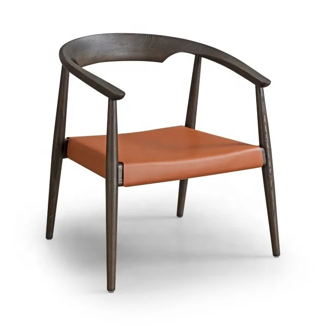 Ash Wood Single Chair Balcony Chair Sofa Leisure Chair Living Room Bedroom Leather Wood Combination