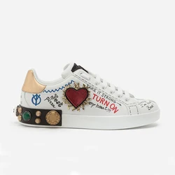 Design Sneaker Top Quality Sneakers Vamp Graffiti Portofino Embroidery And Decorative Printing Napa Calf Skin Casual Shoes