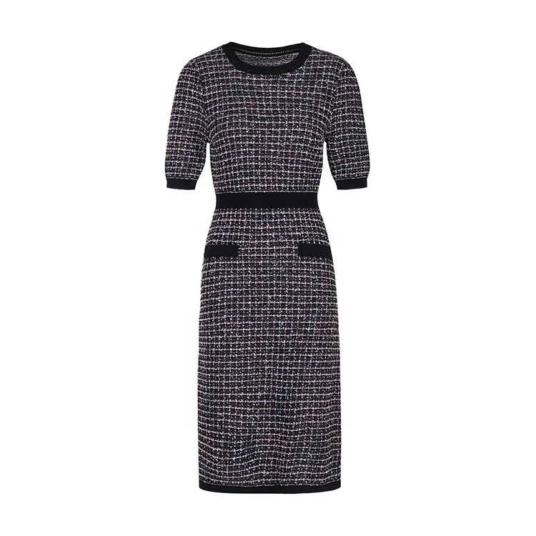 Knitwear manufacturers custom summer round neck short sleeved sweater dress casual women knit dress