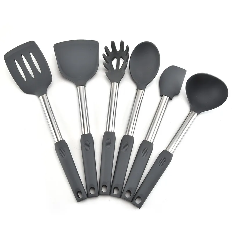 Hot sale silicone kitchen utensil 6 PCS set non-stick spatula spoon spaghetti spoon cooking spatula spoon
