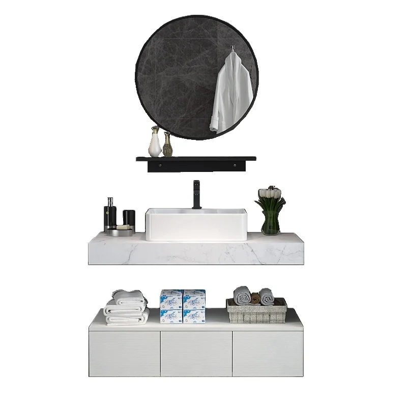 ABT003-80 hotel bathroom cabinet modern black bathroom furniture with circular mirror bathroom vanities