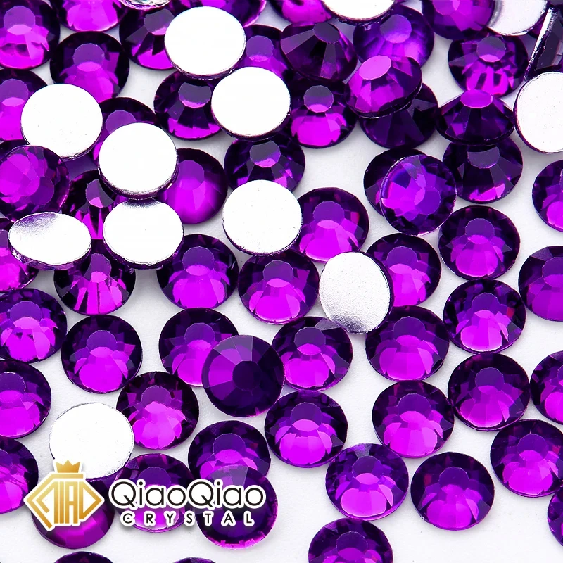 QIAO SS6-SS30 Glitters Violet Crystal Rhinestone Flatback Strass Nail Diamond Gem Loose Glitter Glue on Rhinestones