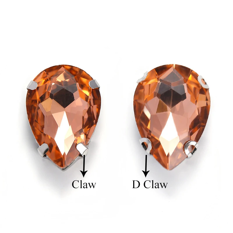 High quality 7*10mm 8*13mm waterdrop crystal rhinestone wholesale tear drop glass rhinestone with claw for dress