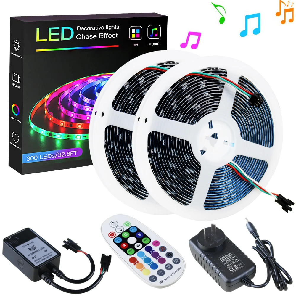 5050 5 м 150LED 12 В полноцветный цвет мечты светодиодные полосы света с 44-клавишным пультом управления, радиочастотный приемник и адаптер питания