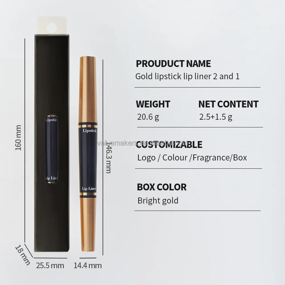 dual-ended matte lipstick with lip liner private label water proof nude 2 in 1 lipsticks vegan  cruelty-free red lip beauty