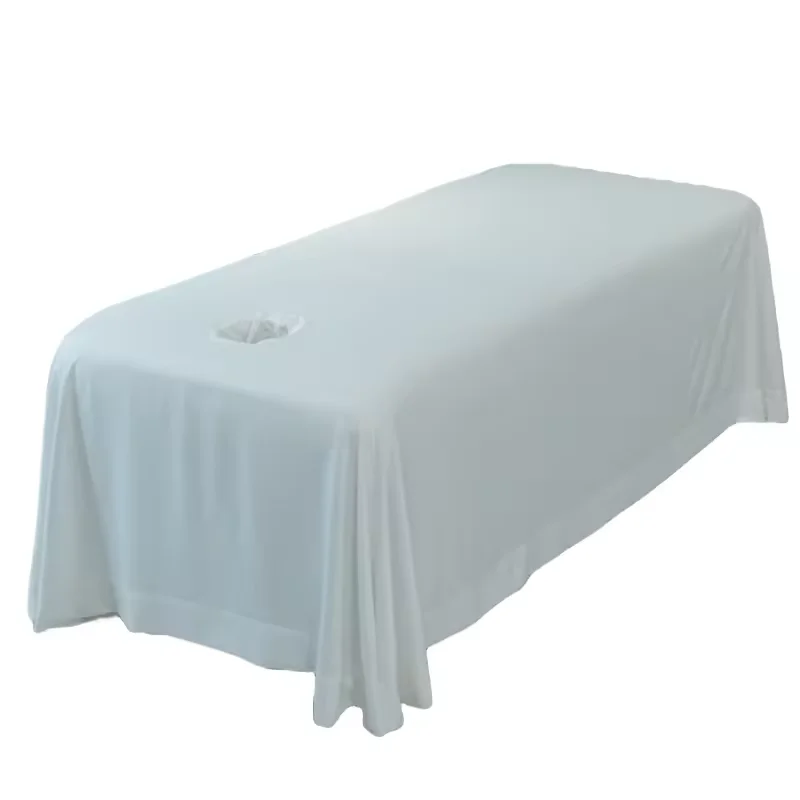 100% Cotton  Flannel  White MassageTable  fitted Bed Sheet  With Hole and Cradle Cover  Set
