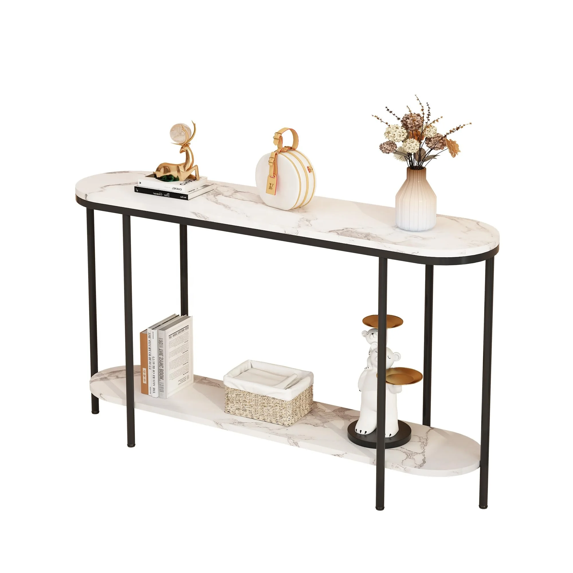 Wholesale Modern luxury white marble top tables iron legs console table console table hallway living room furniture concrete