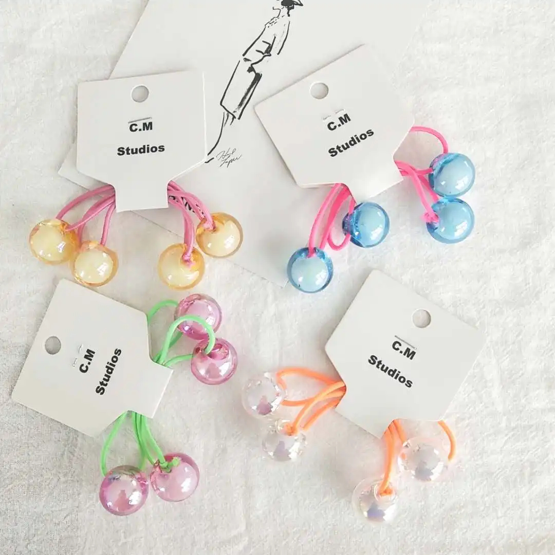Colorful Round Beads Elastic Hair Band Tie twin Girls Simple Fashion Hair Scrunchies Ponytail Holders Hair Accessories