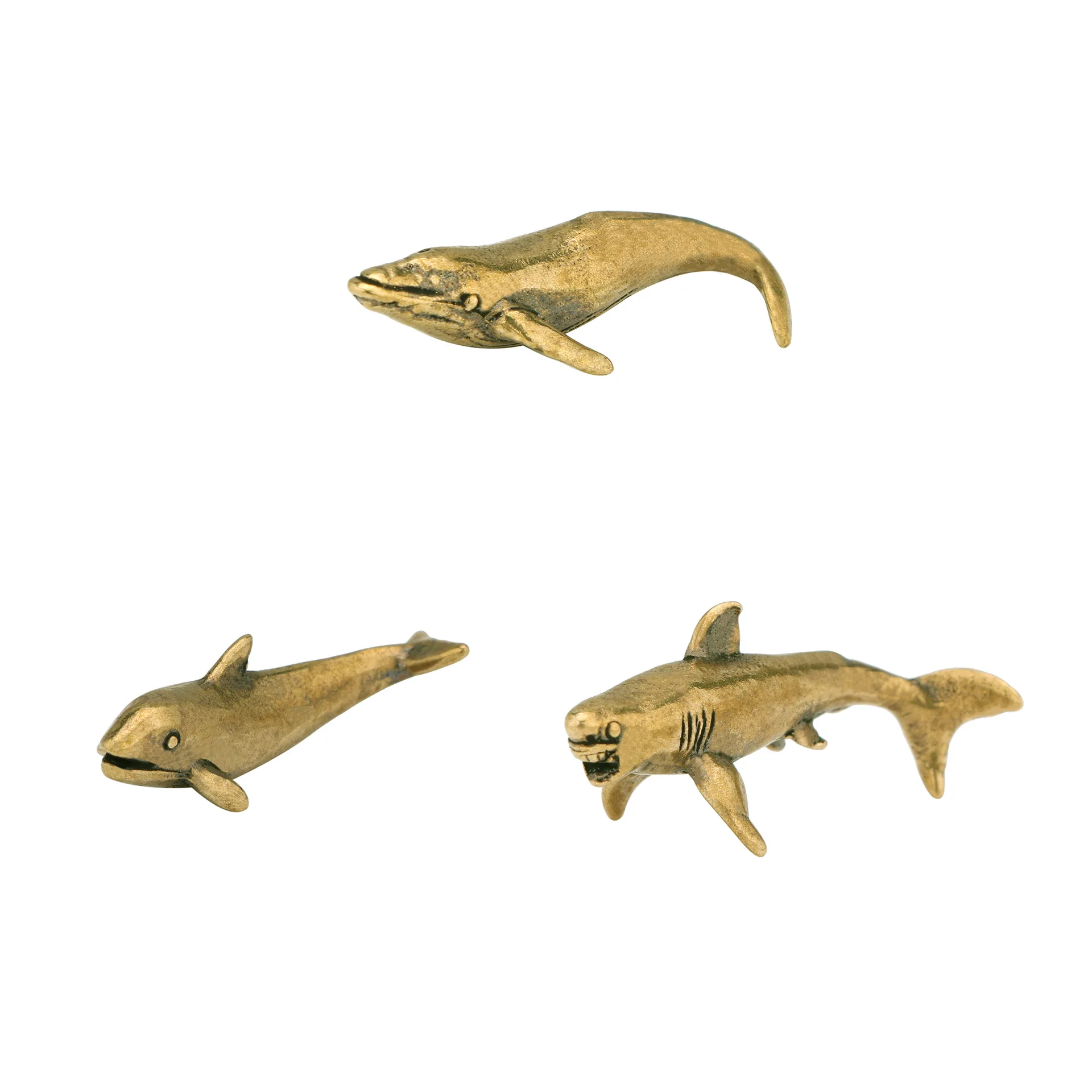 Brass ornaments dolphin shark whale marine life antique old bronze carving crafts