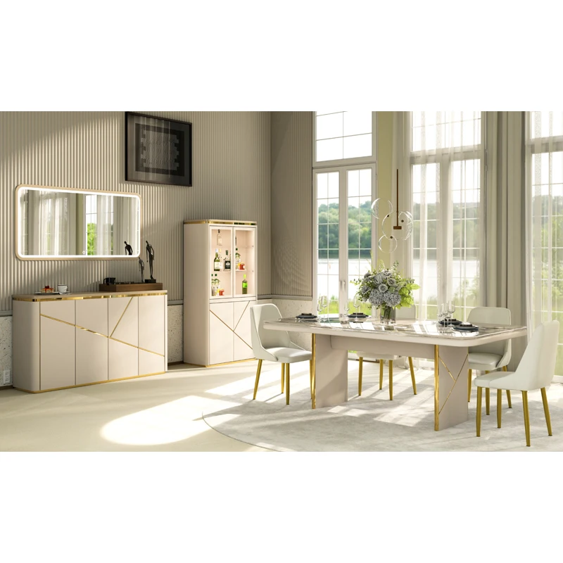 Modern Luxury Wood 6 Seater Dinning Table And 4 Chair Set Dining Room Furniture Home Full Wooden Marble Dining Table