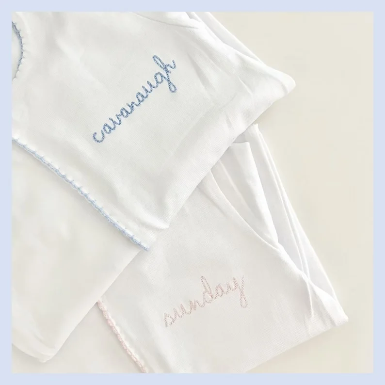 Monogrammed Sleeper and Hat Set 100%cotton white custom newborn clothes rompers sets