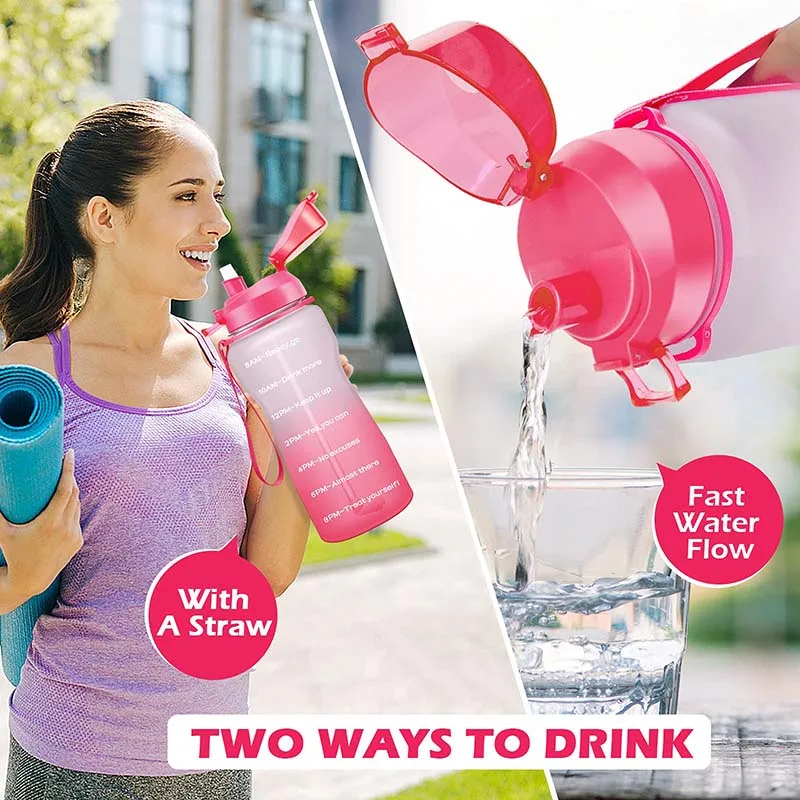 High Quality Half Gallon Insulated Drinking Plastic Ombre Pink Outdoor Sports Water Bottles