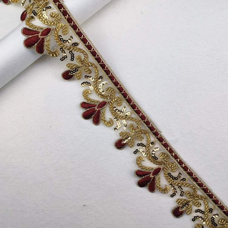 Wholesale Flowers Rhinestone Lace Trimming Border Embroidery Beaded Embroidered Bridal Lace  Trim For wedding
