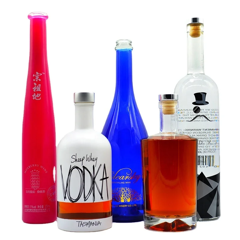 Fancy design 750ml 1L glass bottle gin liquor vodka with cork price empty wine bottles for sale