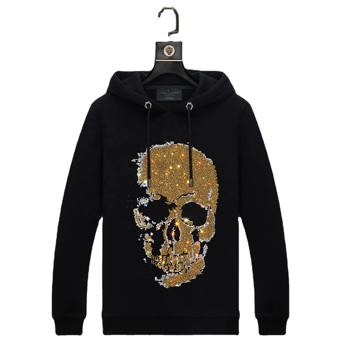 2022 Custom Logo Skull Rhinestone Hoodie Plus Size Heavy Quality Hoodies Hip Hop Men Hoodie