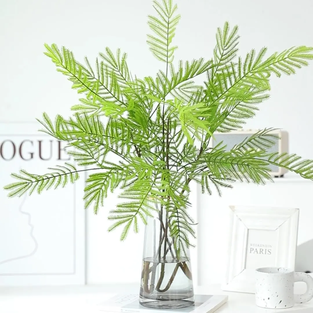 Single branch autumn scenery mimosa simulation green plant plastic flower outdoor floral arrangement artificial green plant