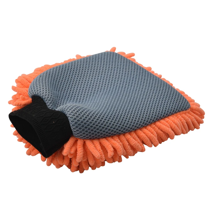 Good Quality 2IN1 Chenille Microfiber Cleaning Mitt Car Wash Glove With Mesh Cloth