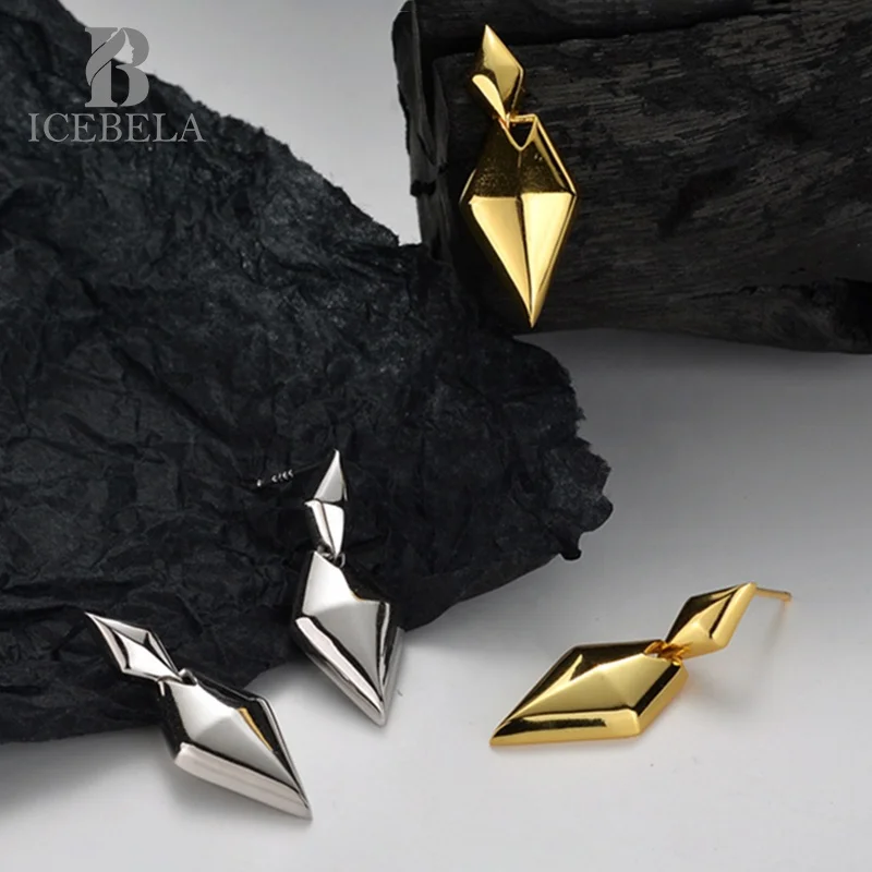Minimalist 925 Sterling Silver Rhomboid Earrings Female Long Bright Surface Geometric Earrings For Girls
