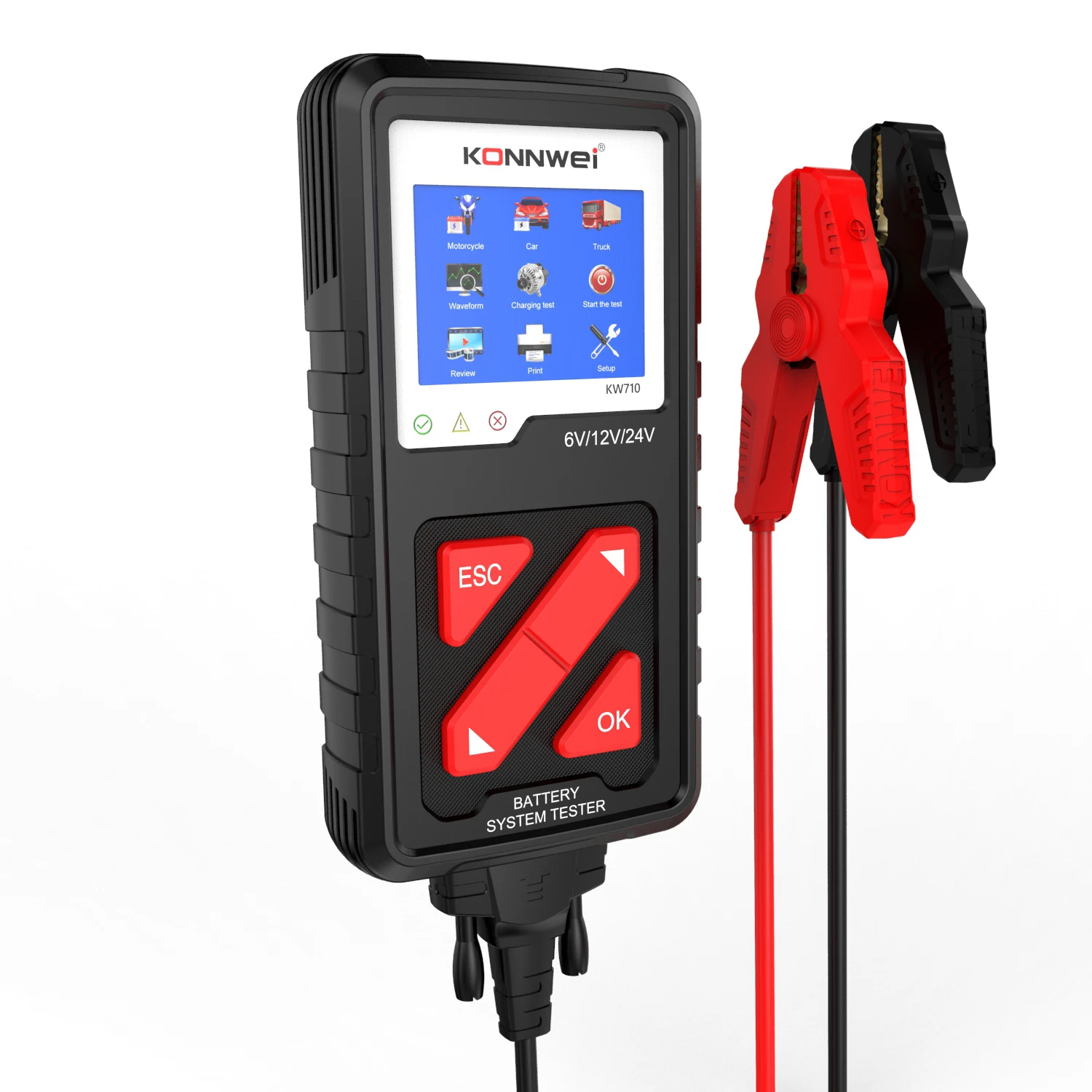 KONNWEI KW710 6V/12V/24V Motorcycle Car Truck Battery Tester Imported STM32103VCT6 Chip Perfect Lead-acid Battery Tool Scanner