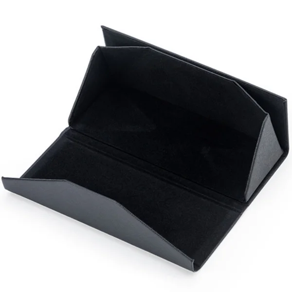 Оптовая продажа, черный складной большой футляр для солнцезащитных очков с логотипом на заказ, складной треугольный футляр для очков, кожаный футляр для очков