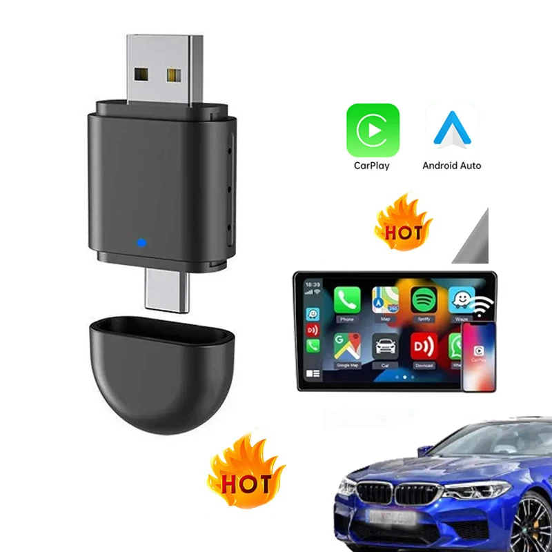 OEM High-end mini 2in1 USB Wireless CarPlay Android Auto Dongle Box CP570 Convert Wired to Wireless Car Play adapter for Apple