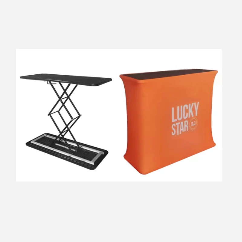 Portable Promotion Exhibition Counter Table Tension Fabric Curved Oval Trade Show Pop Up Counter Display With LED Light