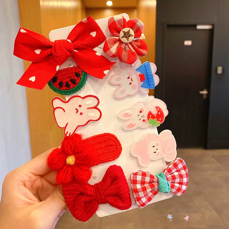 GIRLIZE 10pcs Cute Cartoon Bow Flower Animal Children Hair Clip Hairpin Set Hair Bow Clips Hair Accessories For Girl Kids