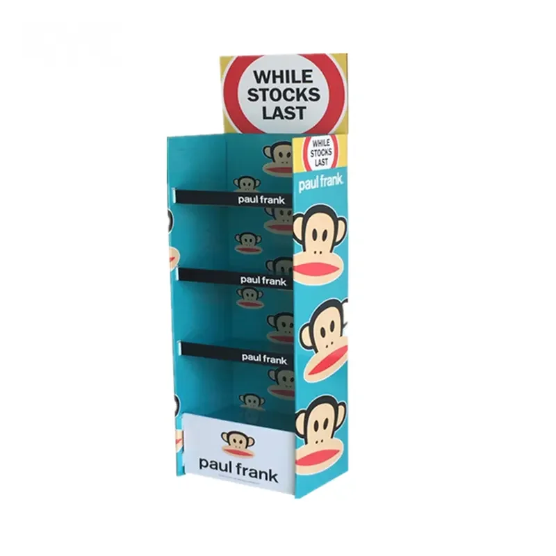 OEM Cardboard Shelf Snacks Display Rack POP Paper Floor Display Stand for Photo Chips