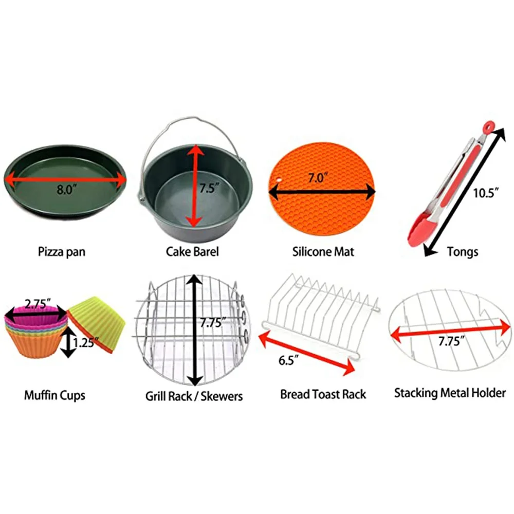 1 Set (8pcs) Air Fryer Accessories Baking Basket Pan Frying Tray Pizza Oven