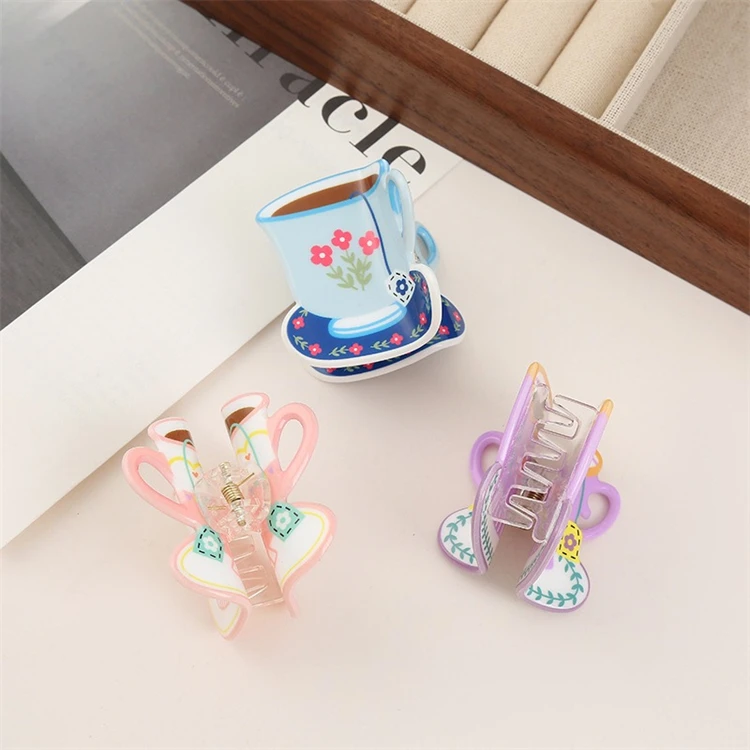 Multi-coloured large personalized American New York Coffee cup hair claw clip
