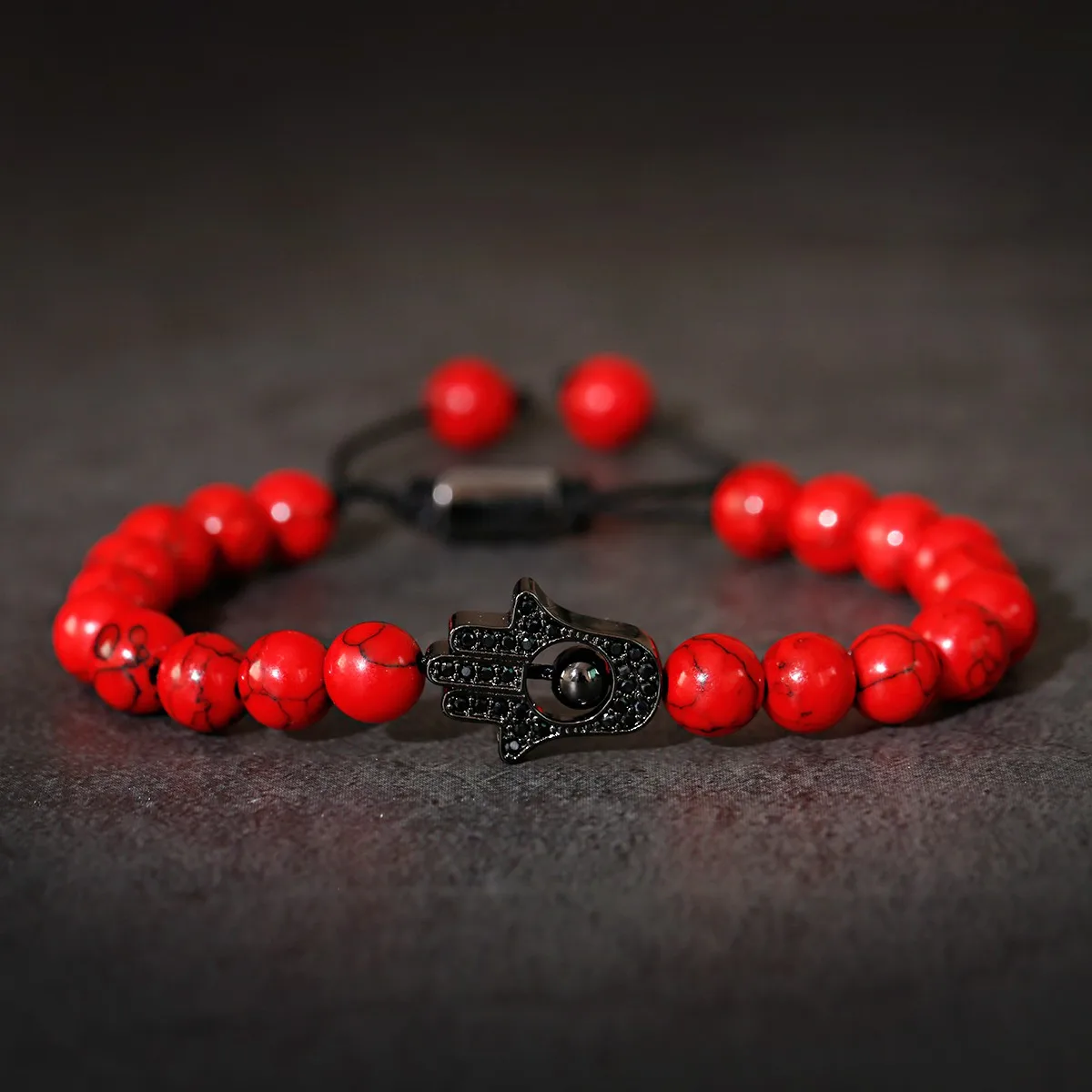Fashion Black Hamsa Fatima Hand Evil Eye Beaded Bracelets 8mm Red Turquoise Adjustable Bracelets Wholesale