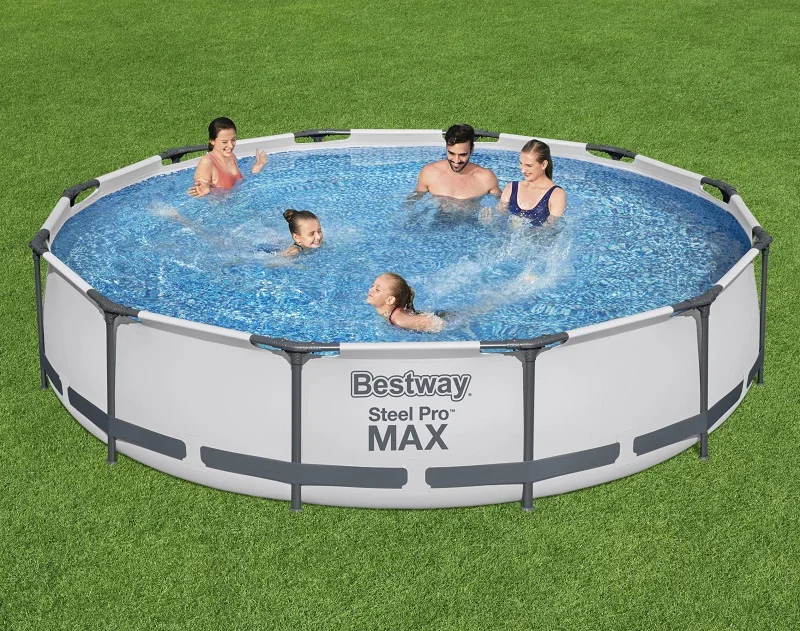 Bestway 56416 12 ft. x 30 in. Summer Water Play Family Outdoor Above Ground Frame Pools Steel Pro MAX Round Pool Set