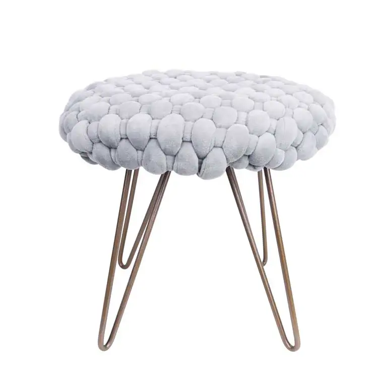 K&B Home Decor Stools Creative Metal Gold Foot Stool Coffee Chair Seat Woven Cushions Stool