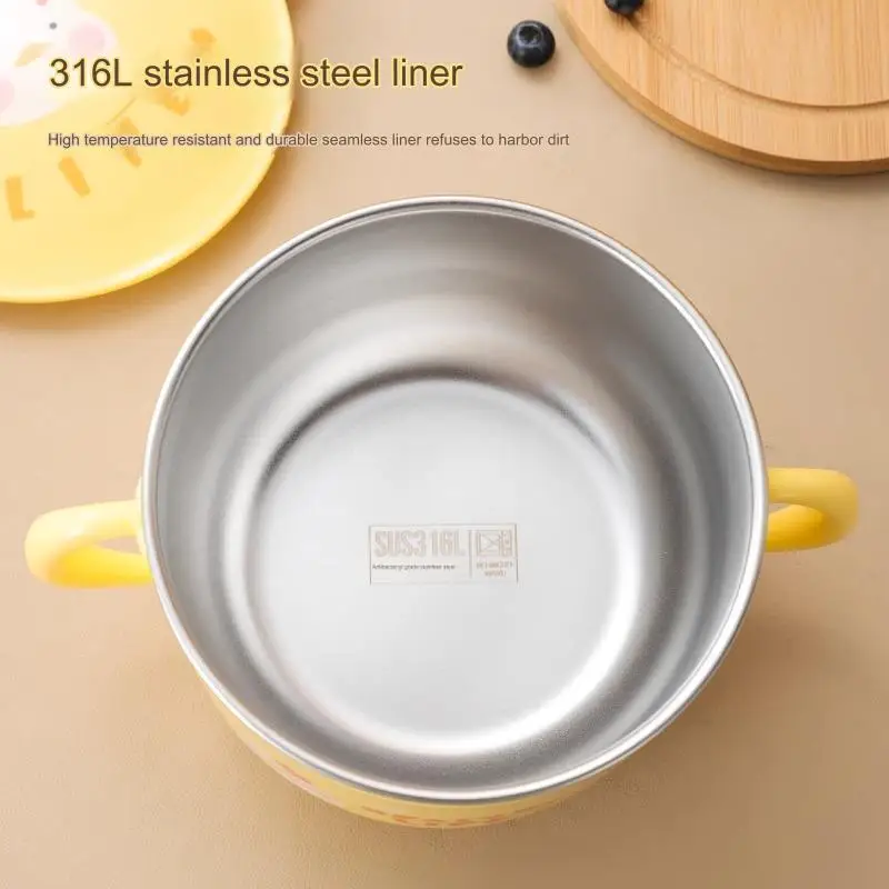 New Design  480ml/680ml Color Print Double Layer Unbreakable Stainless Steel Bowl Cartoon Eco-Friendly Metal Bowl Set