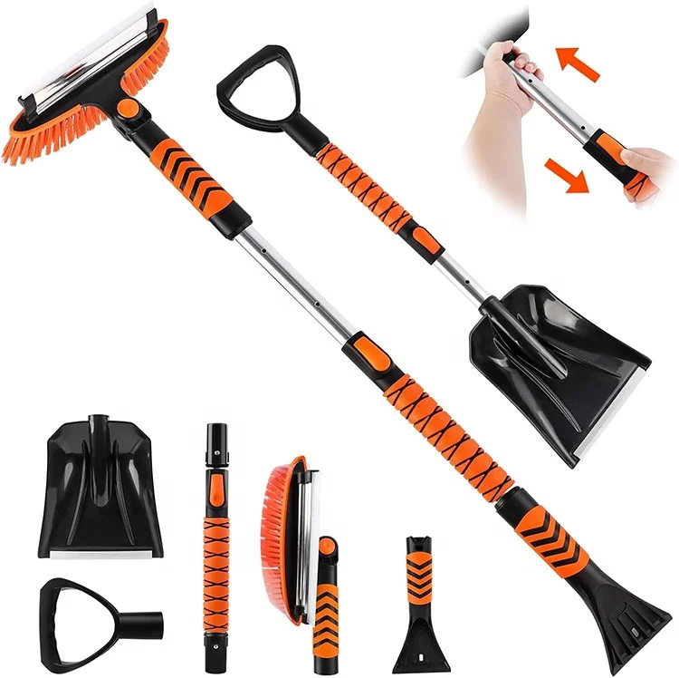 4 in 1 Ice Scraper for Car Windshield Extendable Snow Shovel Brush with Foam Handle Cleaning Brush for Car SUV Truck