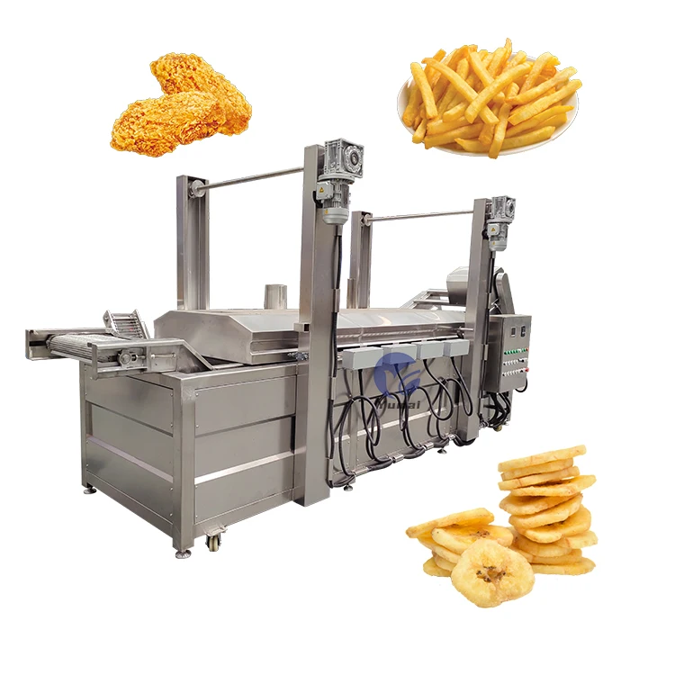 Advanced Industrial Use 200kgh Continuous French Fries Plantain Chips Chicken Wings Frying Machine For Sale