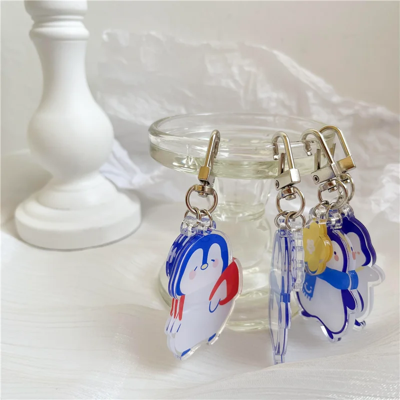 Wholesale Penguin Design Acrylic Keychain Epoxy Flash Cartoon Holographic Keychain Print Acrylic Keychain Custom LOGO