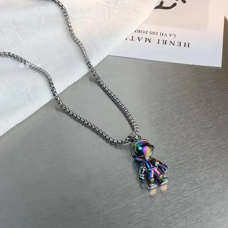 NEW Unique Titanium Stainless Steel Astronaut Robot Magnetic Pendant Necklace For Couple Men Women Spaceman Necklace