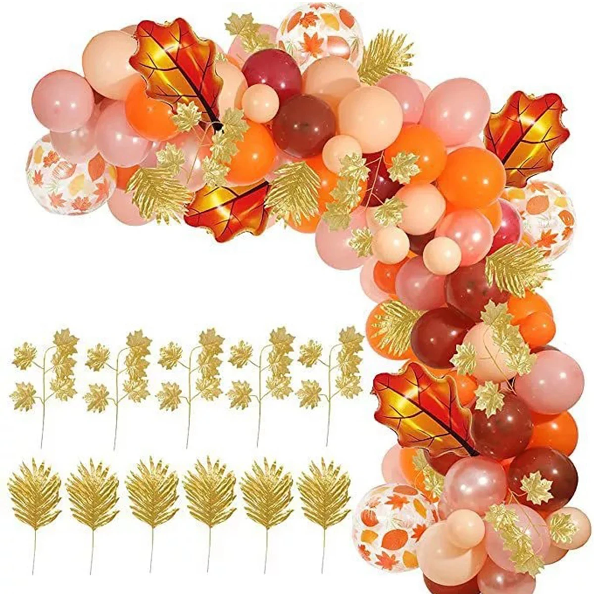 157pcs Confetti Foil Balloons and Artificial Maple Leaves Garland for Thanksgiving Party Supplies Balloon Garland Arch Kit