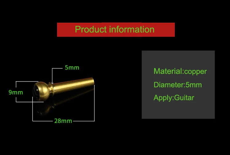 6 pcs copper Guitar Bridge Pins Set with Green Abalone Dot for Acoustic Guitar Parts and Accessories