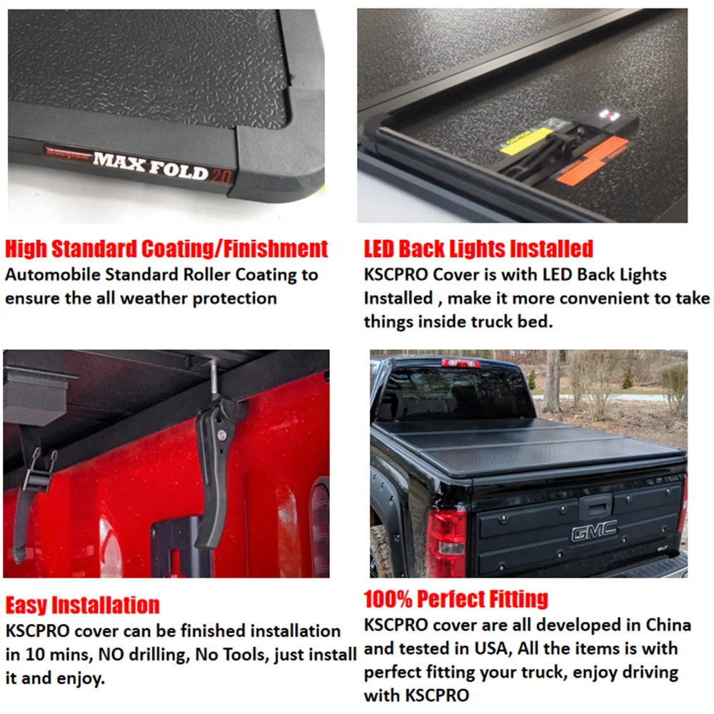 KSCPRO Pickup Bed Cover Aluminum Hard Folding Tonneau Covers Fit For GMC Sierra 1500 2500 3500